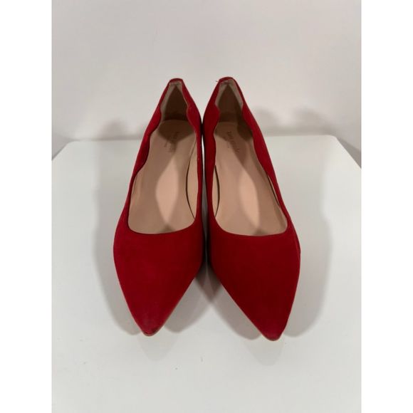 Kate Spade Red Suede Mindie Scalloped Block Heel Pumps Women's Size 8M - Picture 2 of 11
